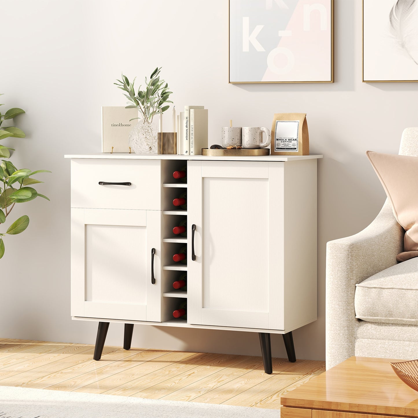 Modern Wine Bar Buffet Cabinet with 6-Bottle Wine Rack, White Sideboards Cabinets & Buffets at Gallery Canada