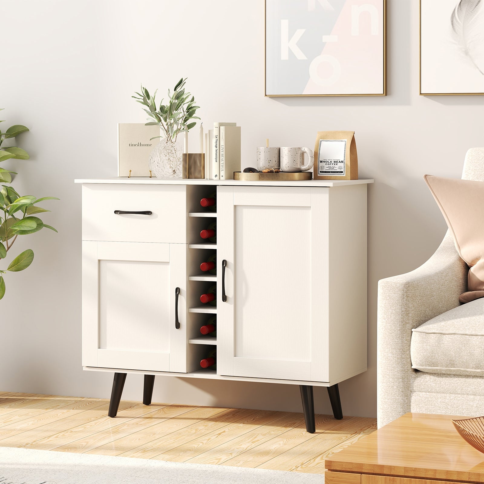 Modern Wine Bar Buffet Cabinet with 6-Bottle Wine Rack, White Sideboards Cabinets & Buffets at Gallery Canada