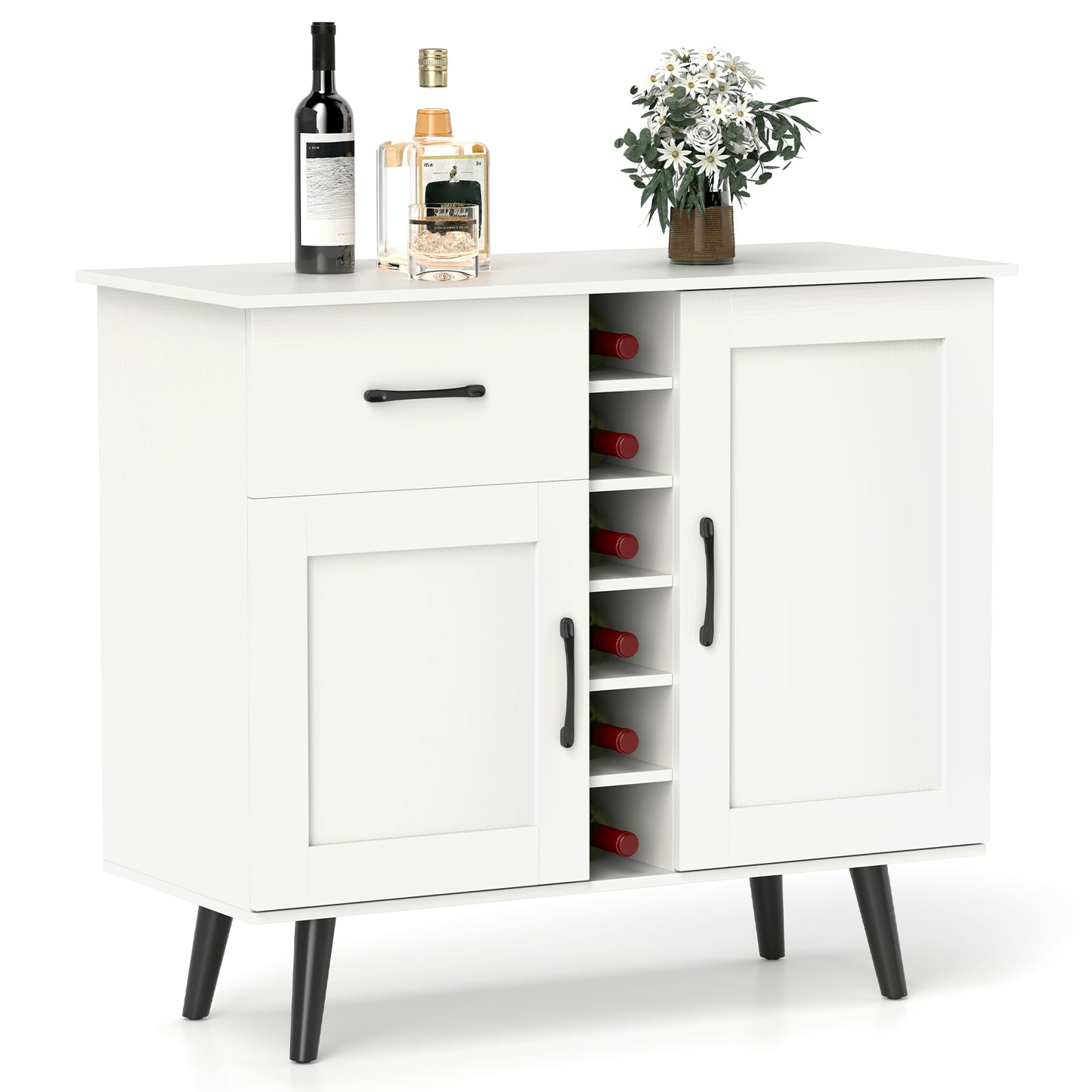 Modern Wine Bar Buffet Cabinet with 6-Bottle Wine Rack, White Sideboards Cabinets & Buffets White at Gallery Canada