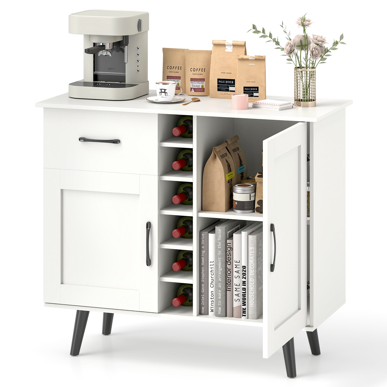 Modern Wine Bar Buffet Cabinet with 6-Bottle Wine Rack, White Sideboards Cabinets & Buffets at Gallery Canada