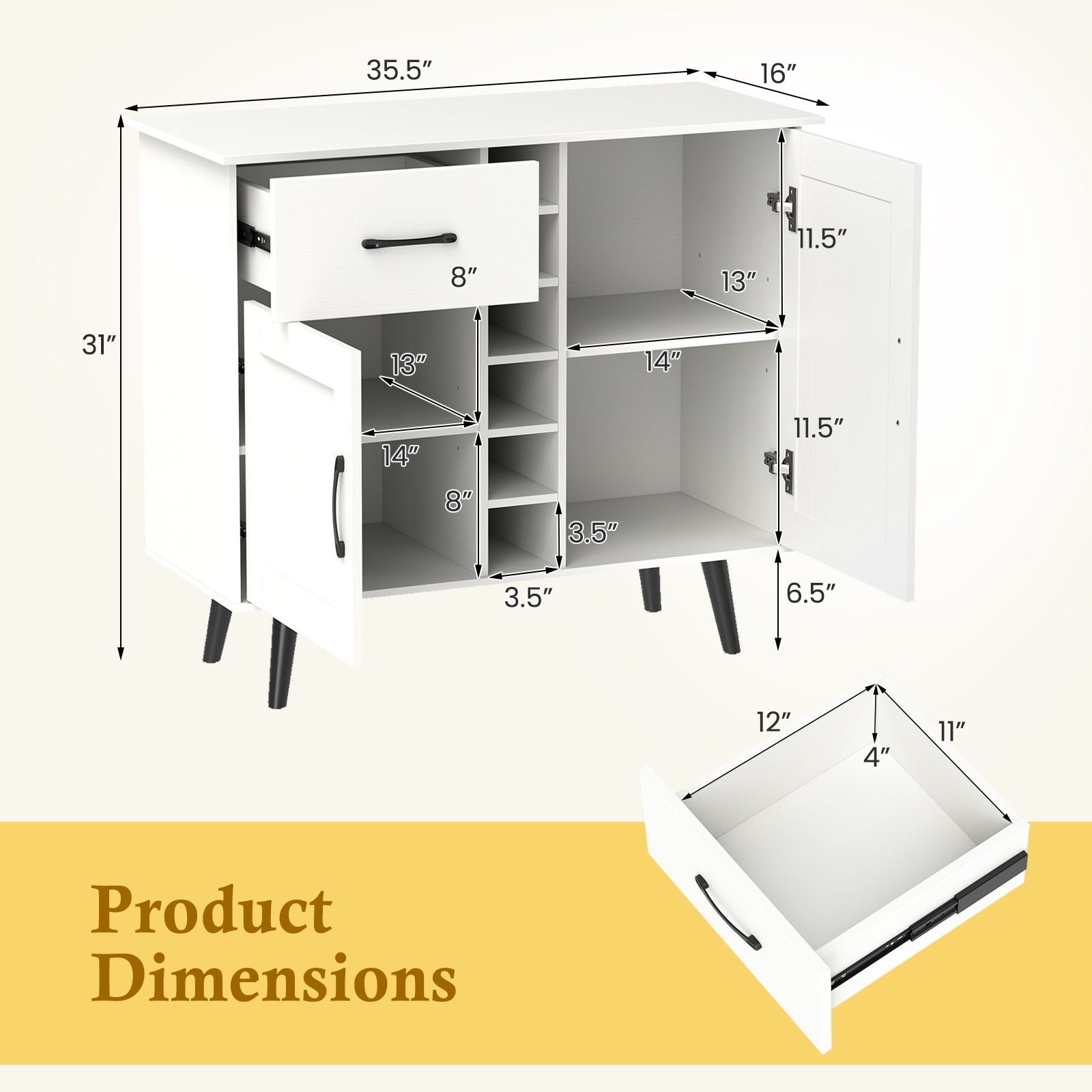 Modern Wine Bar Buffet Cabinet with 6-Bottle Wine Rack, White Sideboards Cabinets & Buffets at Gallery Canada