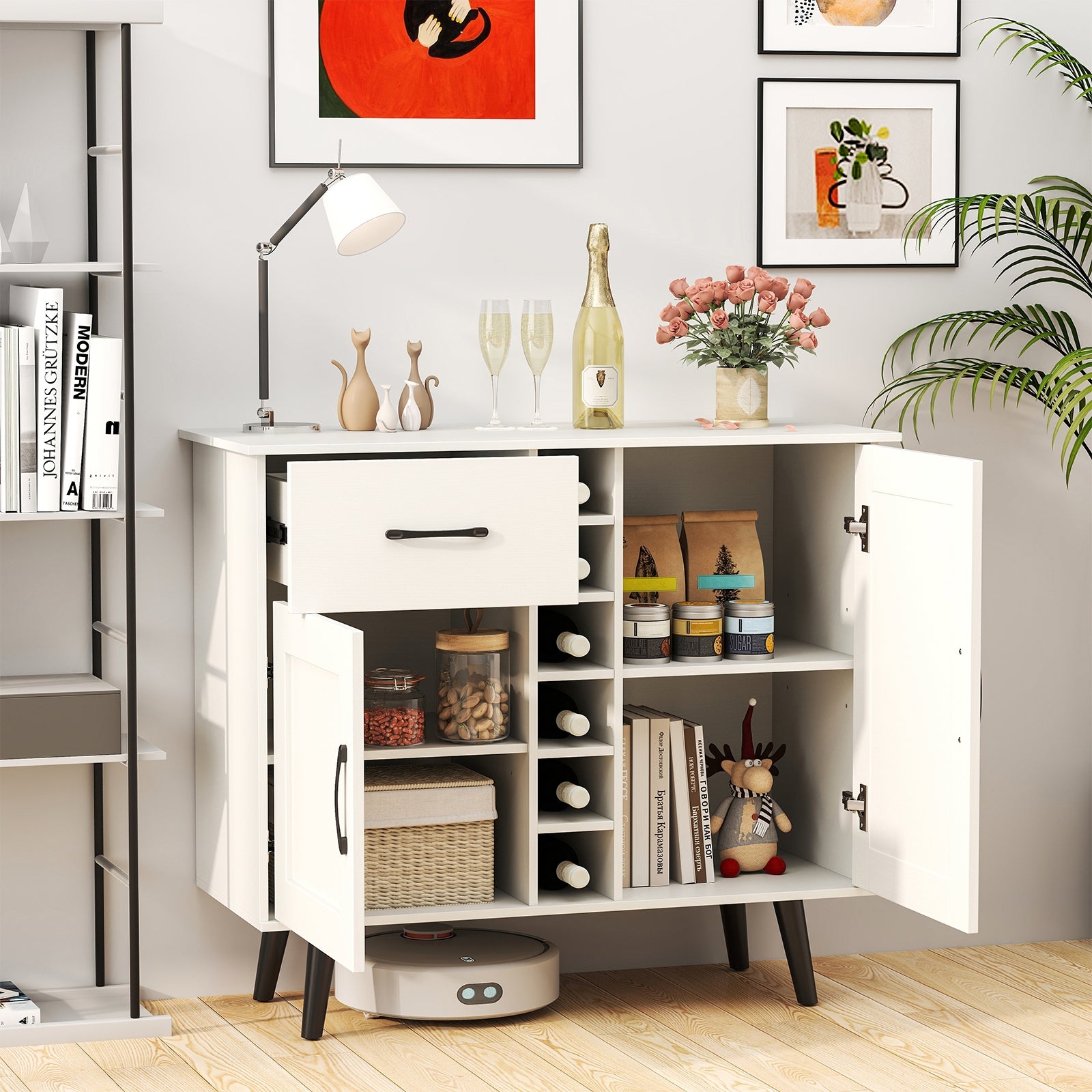 Modern Wine Bar Buffet Cabinet with 6-Bottle Wine Rack, White Sideboards Cabinets & Buffets at Gallery Canada