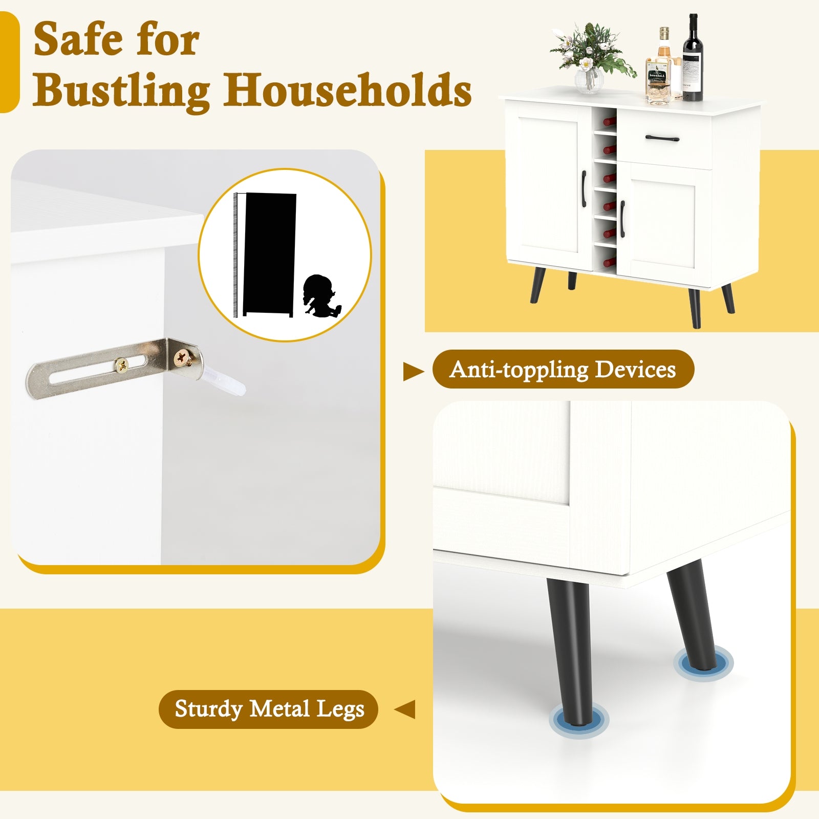 Modern Wine Bar Buffet Cabinet with 6-Bottle Wine Rack, White Sideboards Cabinets & Buffets at Gallery Canada