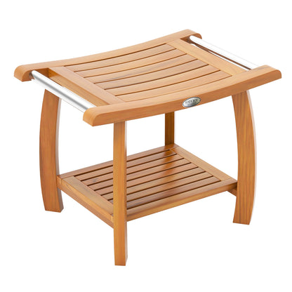 2-Tier Teak Wood Shower Bench Shower Stool with Curved Seat, Natural Bath Safety Natural at Gallery Canada