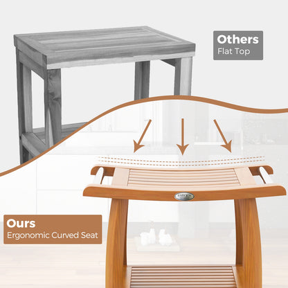 2-Tier Teak Wood Shower Bench Shower Stool with Curved Seat, Natural Bath Safety at Gallery Canada