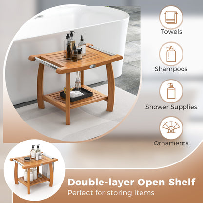 2-Tier Teak Wood Shower Bench Shower Stool with Curved Seat, Natural Bath Safety at Gallery Canada