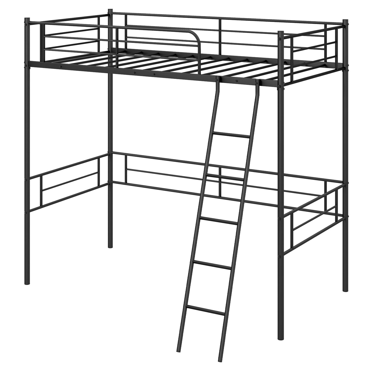 Twin Size Loft Bed Metal Bed Frame with Ladder and Guardrails, Black Bunk Bed Frame at Gallery Canada