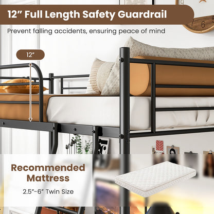 Twin Size Loft Bed Metal Bed Frame with Ladder and Guardrails, Black Bunk Bed Frame at Gallery Canada