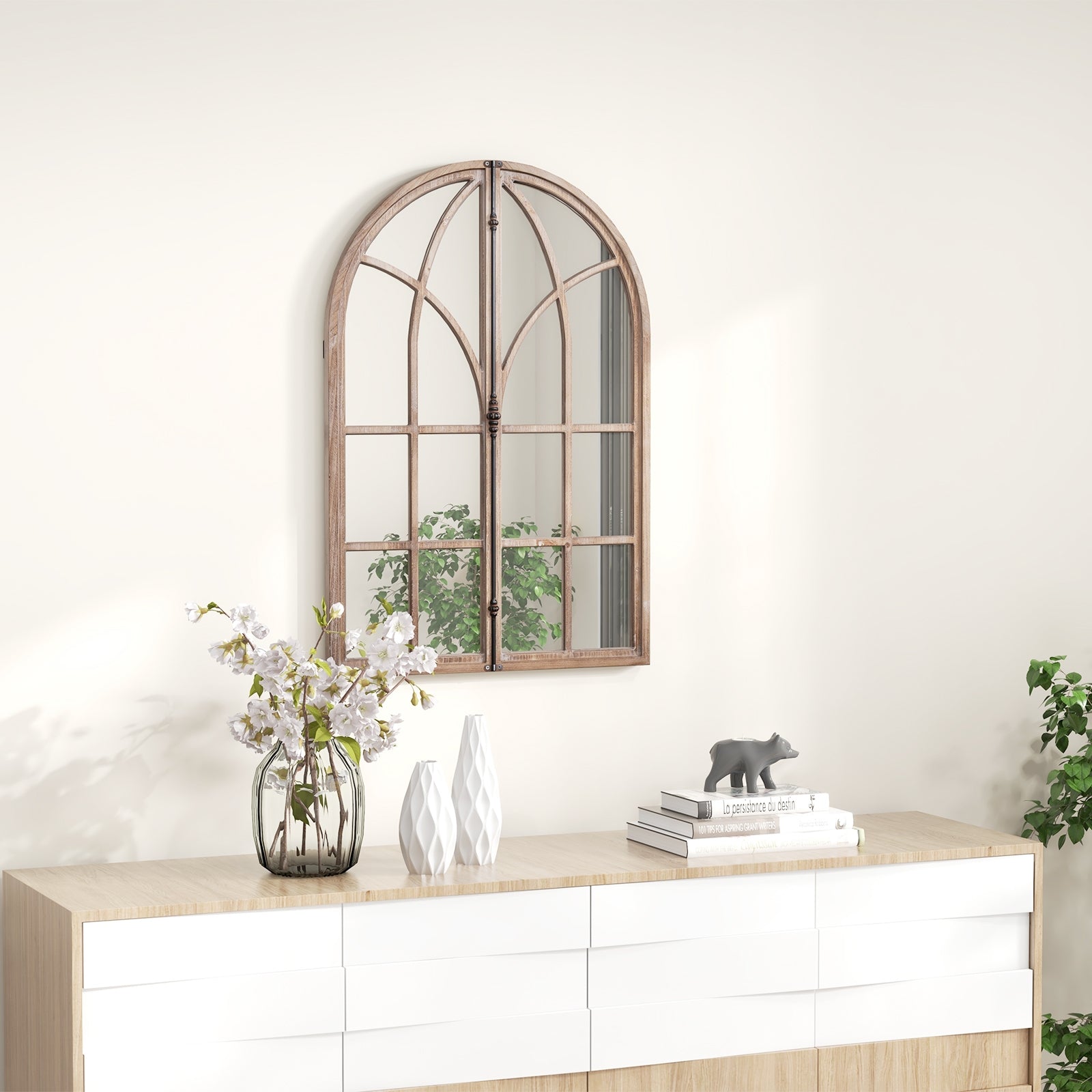 Arched Window Pane Mirror, Wall Mounted, Natural Wall Mirrors at Gallery Canada