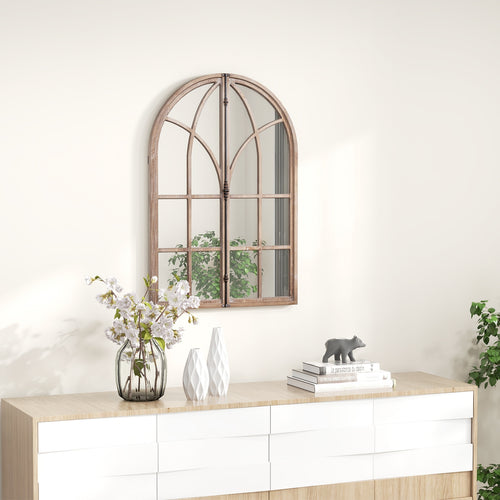 Arched Window Pane Mirror, Wall Mounted, Natural