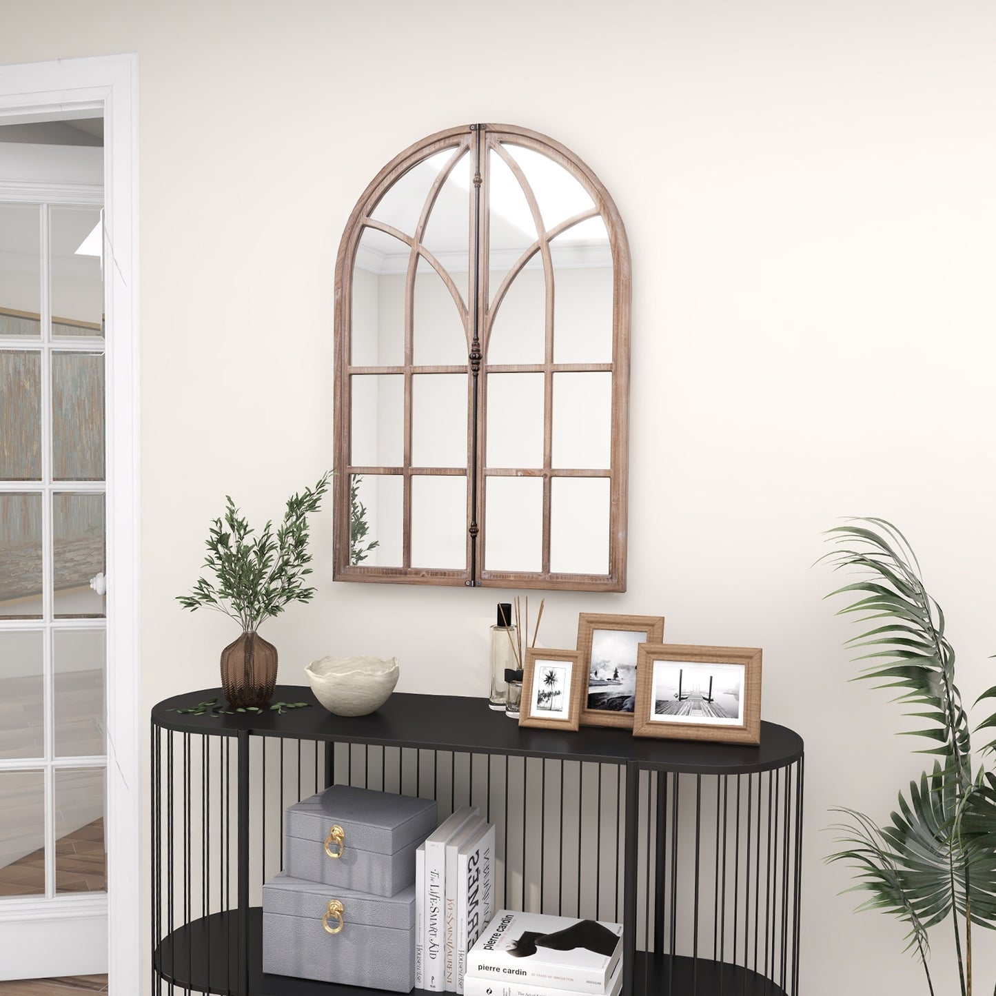 Arched Window Pane Mirror, Wall Mounted, Natural Wall Mirrors at Gallery Canada