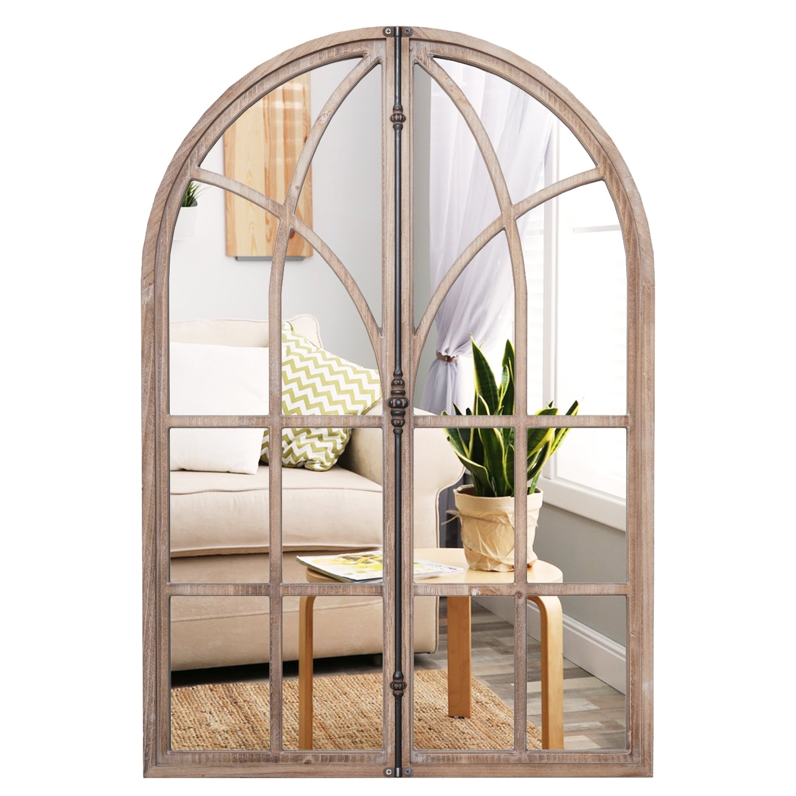 Arched Window Pane Mirror, Wall Mounted, Natural Wall Mirrors at Gallery Canada
