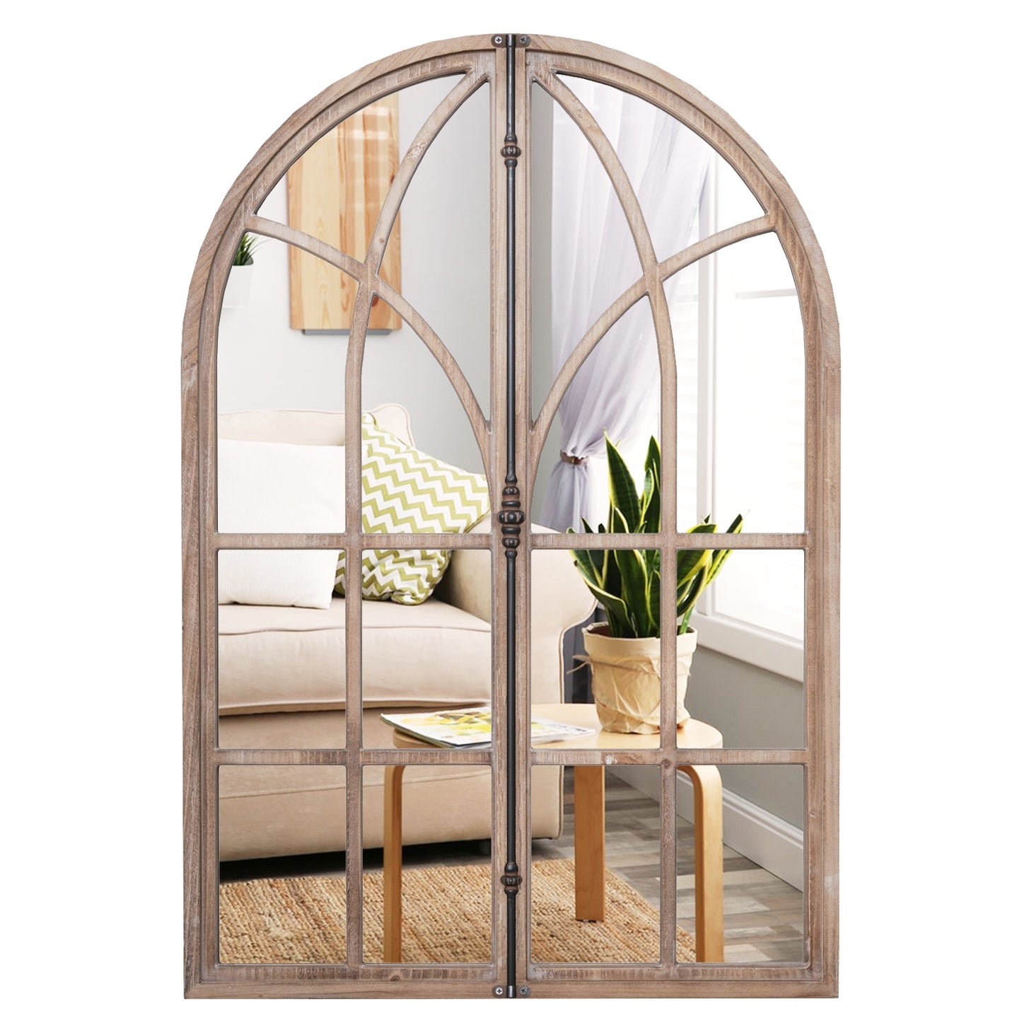 Arched Window Pane Mirror, Wall Mounted, Natural Wall Mirrors at Gallery Canada