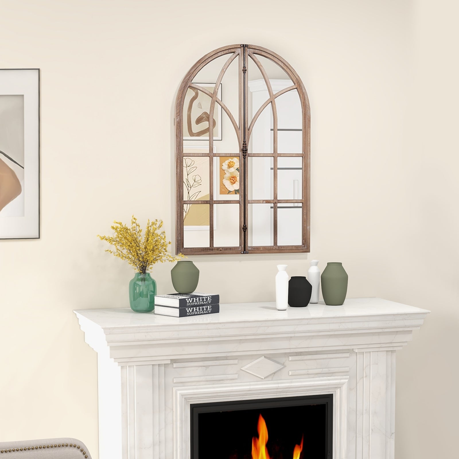 Arched Window Pane Mirror, Wall Mounted, Natural Wall Mirrors at Gallery Canada