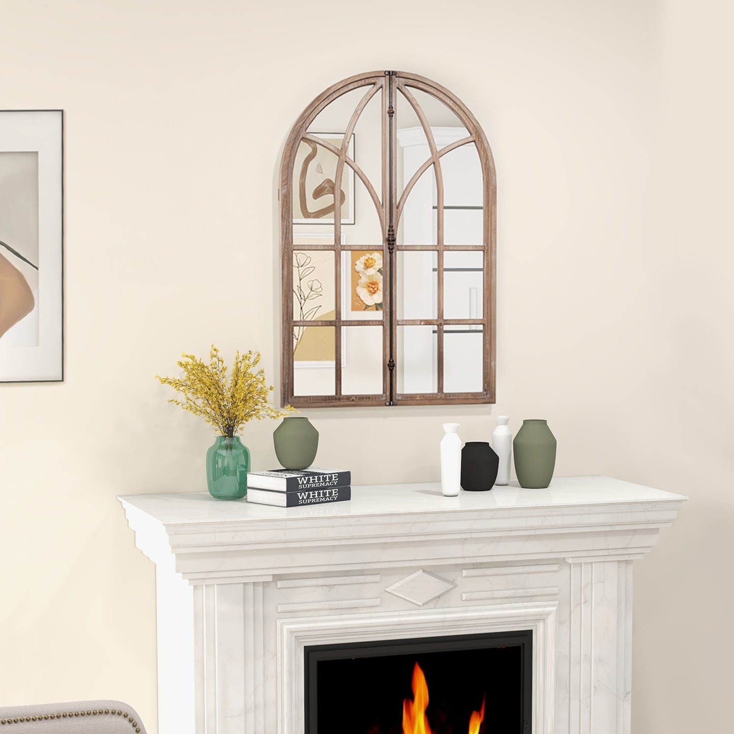 Arched Window Pane Mirror, Wall Mounted, Natural Wall Mirrors at Gallery Canada