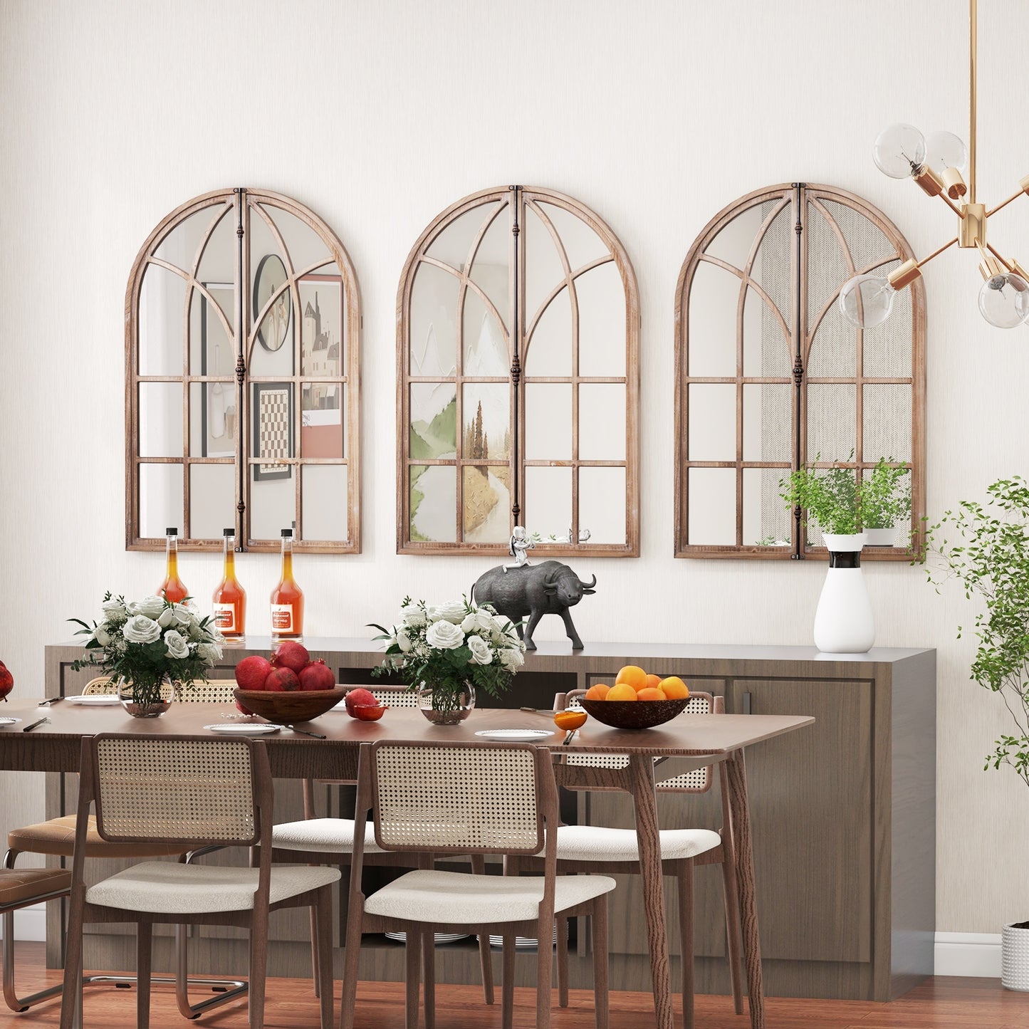 Arched Window Pane Mirror, Wall Mounted, Natural Wall Mirrors at Gallery Canada