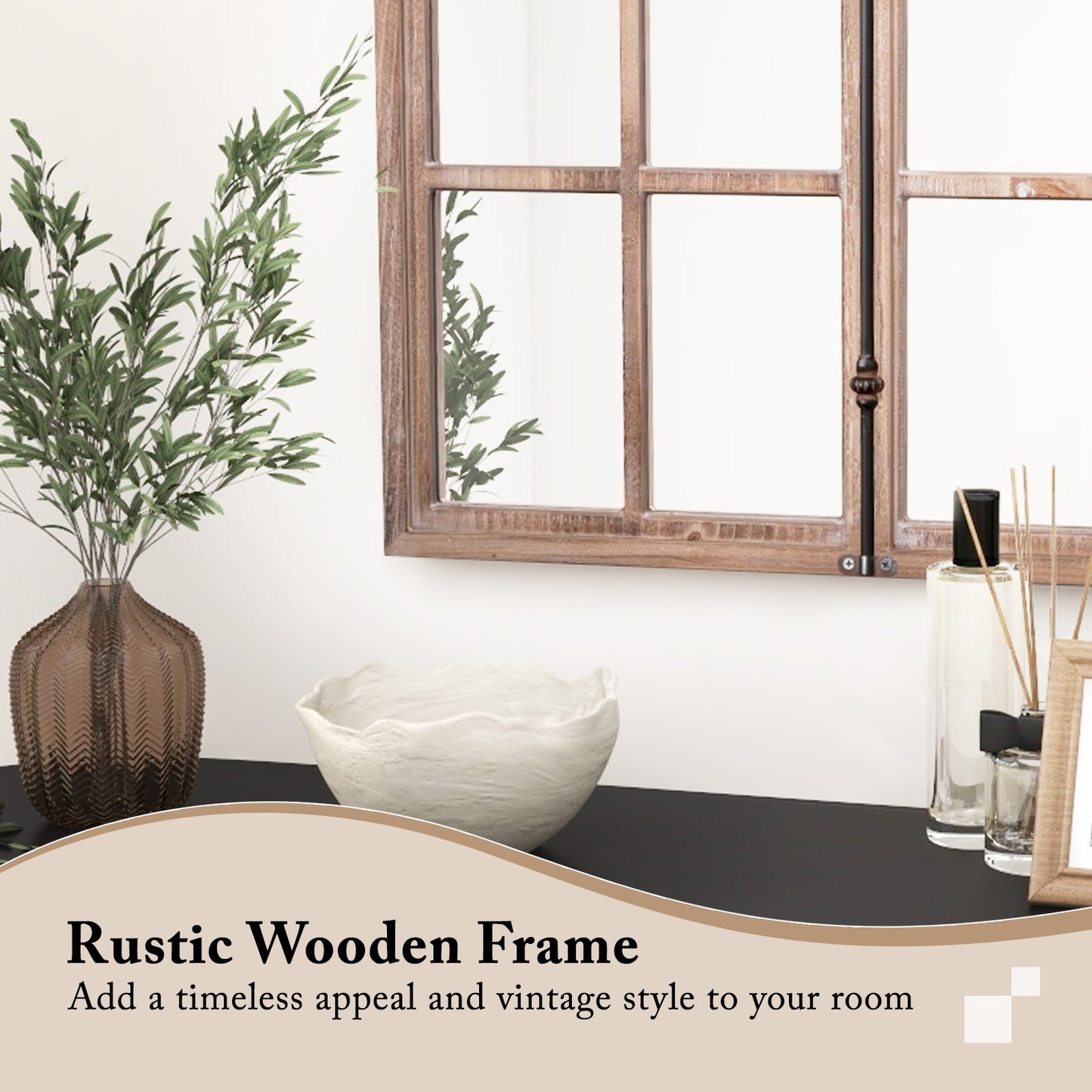 Arched Window Pane Mirror, Wall Mounted, Natural Wall Mirrors at Gallery Canada