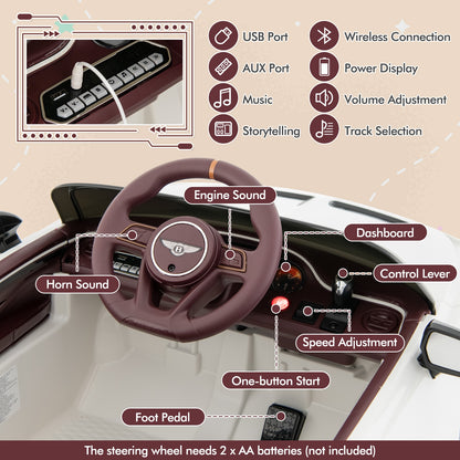 12V Powered Car Kids Ride-on Racer Car Licensed Bentley Bacalar, White Powered Ride On Toys at Gallery Canada