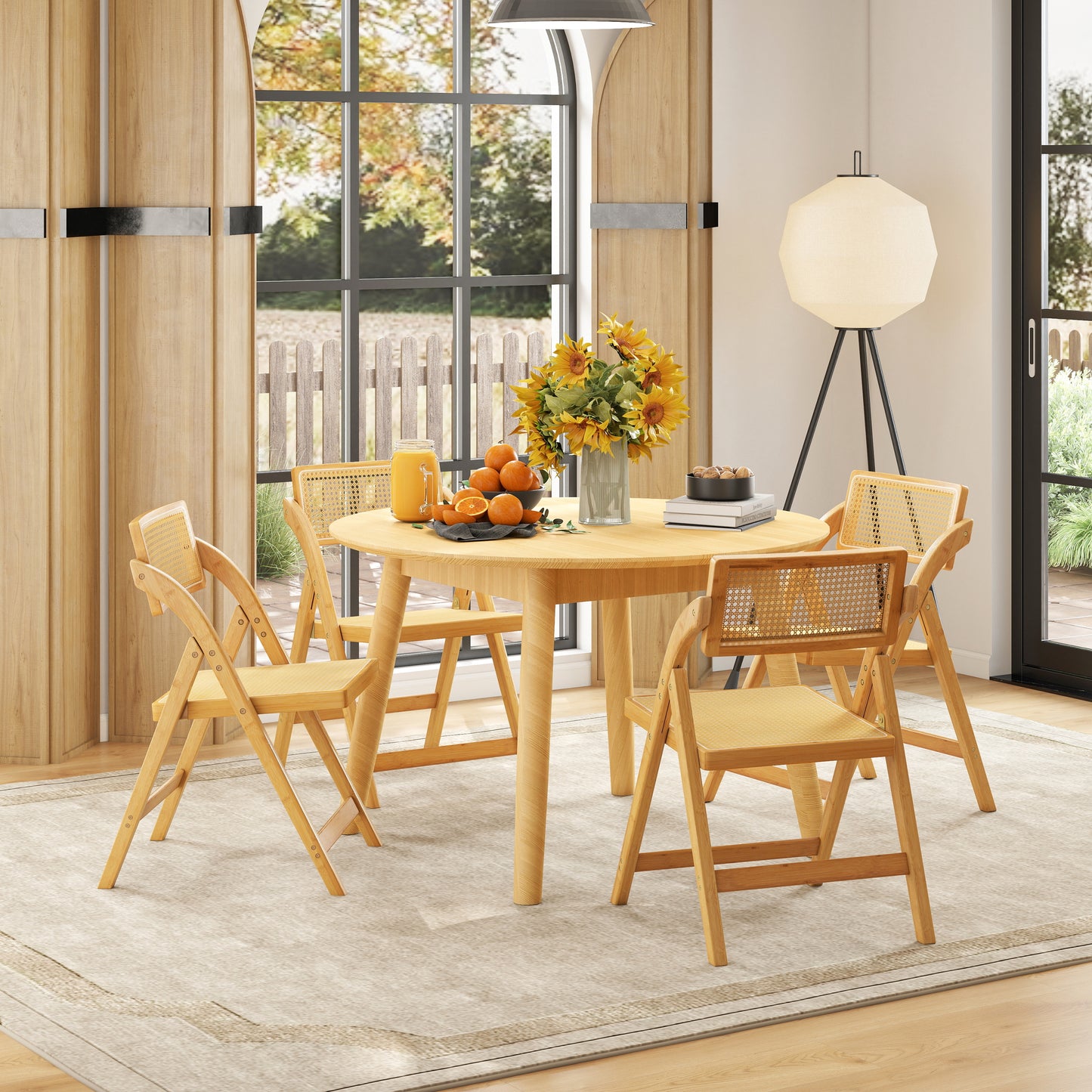 Rattan Cane Folding Dining Chairs Set of 2 with Rotatable Backrests, Natural Dining Chairs at Gallery Canada