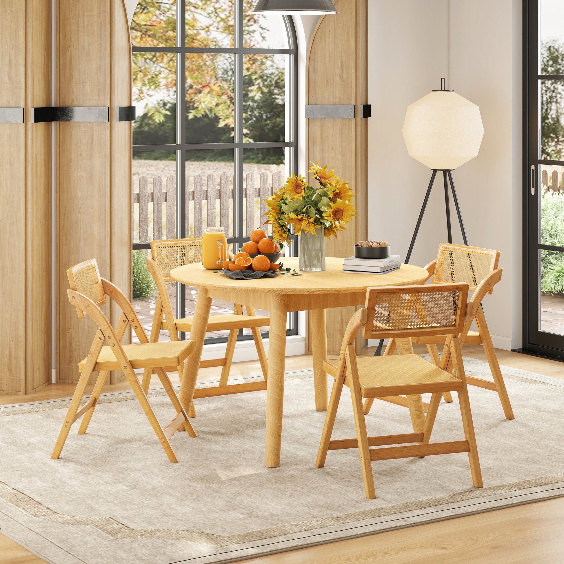 Rattan Cane Folding Dining Chairs Set of 2 with Rotatable Backrests, Natural Dining Chairs at Gallery Canada