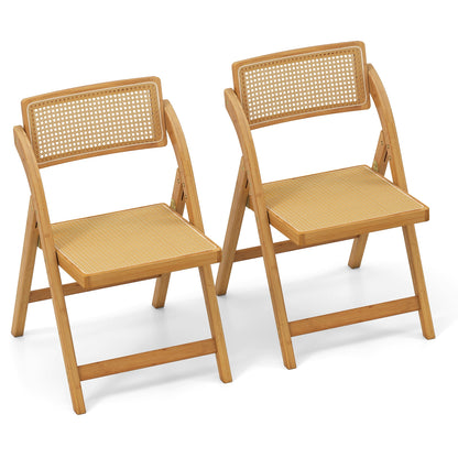 Rattan Cane Folding Dining Chairs Set of 2 with Rotatable Backrests, Natural Dining Chairs at Gallery Canada