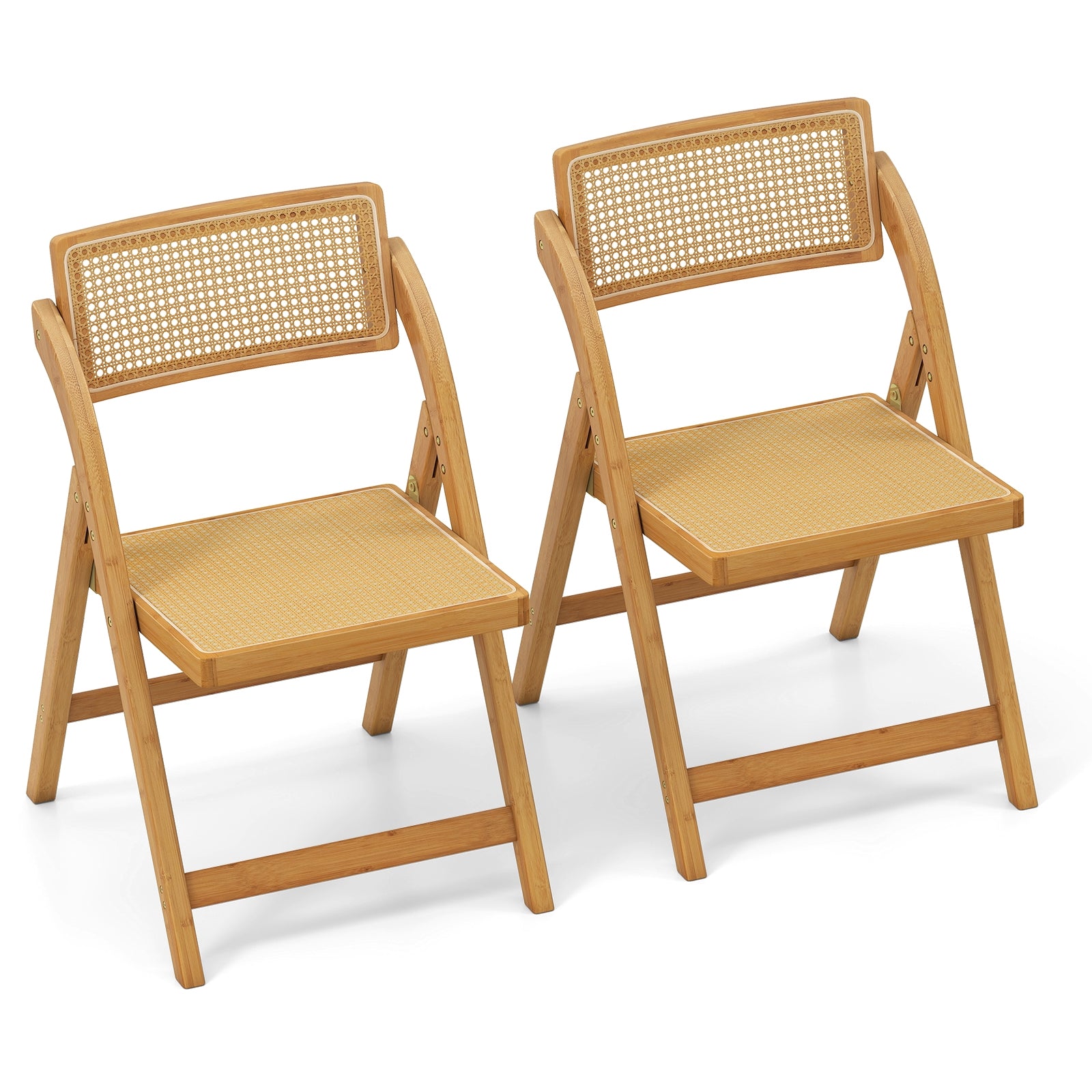 Rattan Cane Folding Dining Chairs Set of 2 with Rotatable Backrests, Natural Dining Chairs Natural at Gallery Canada