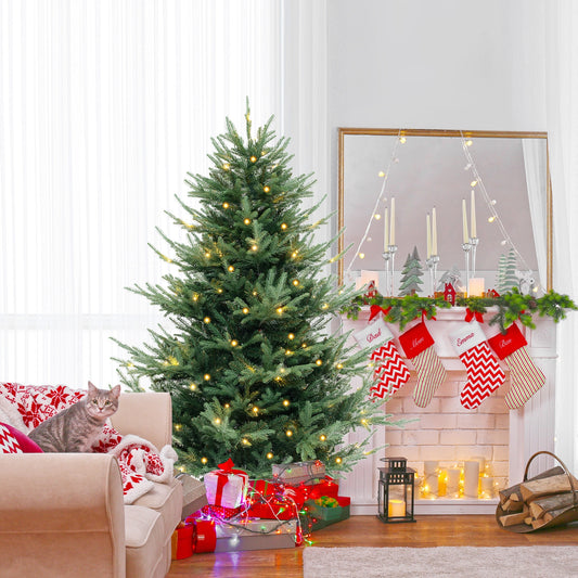 6 FT Pre-Lit Artificial Hinged Xmas Tree with 778 PVC and PE Branch Tips-M, Green Christmas Tree Med Green at Gallery Canada