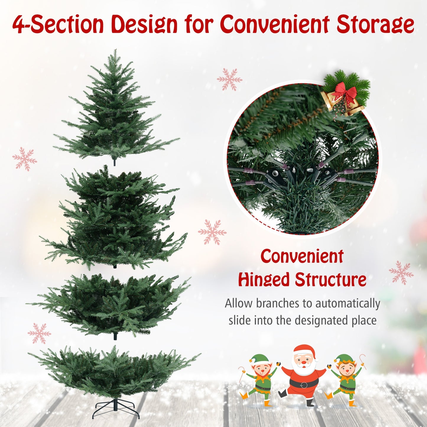 8 FT Pre-Lit Artificial Hinged Xmas Tree with 1480 PVC and PE Branch Tips-XL, Green Christmas Tree at Gallery Canada