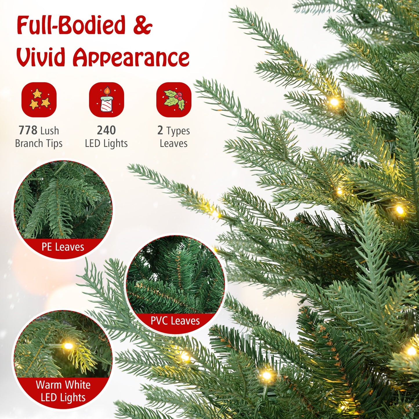 6 FT Pre-Lit Artificial Hinged Xmas Tree with 778 PVC and PE Branch Tips-M, Green Christmas Tree at Gallery Canada