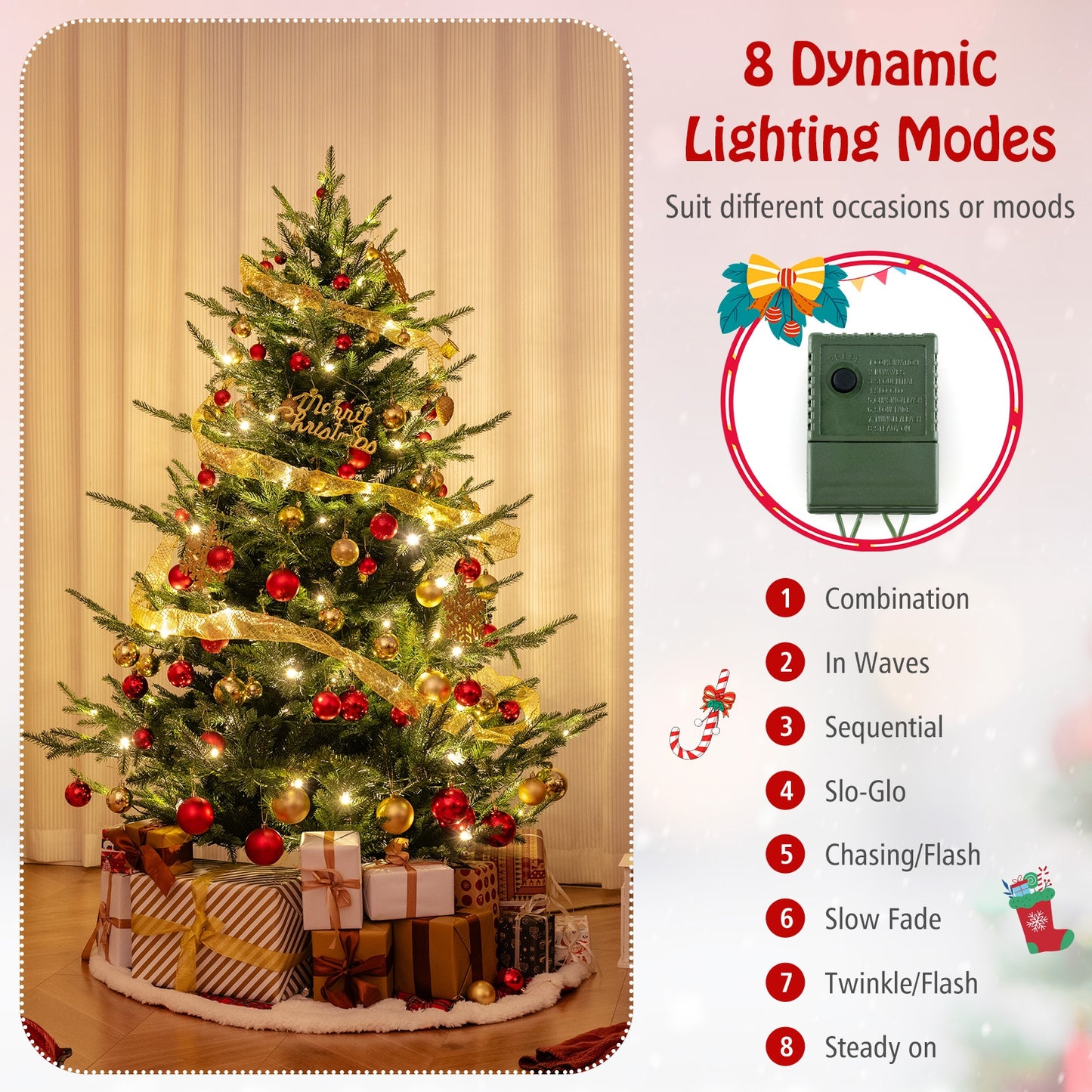 6 FT Pre-Lit Artificial Hinged Xmas Tree with 778 PVC and PE Branch Tips-M, Green Christmas Tree at Gallery Canada