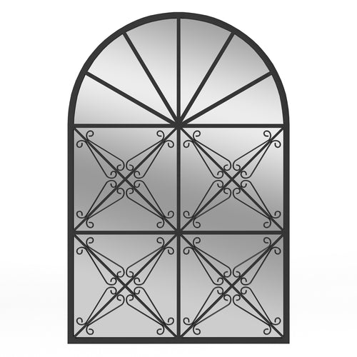 Arched Window Pane Mirror, 23 Inches x 34 Inches, Metal Frame, Black