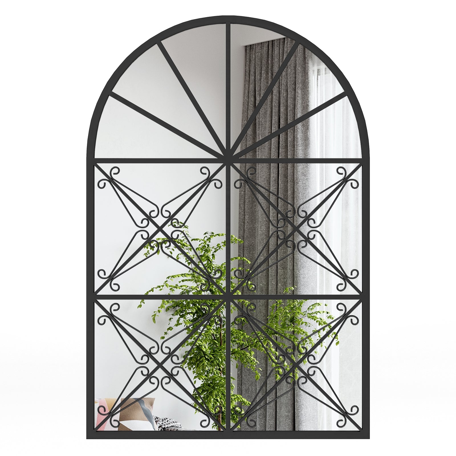 23 Inches x 34 Inches Arched Window Pane Mirror with Metal Frame for Living Room, Black Wall Mirrors at Gallery Canada