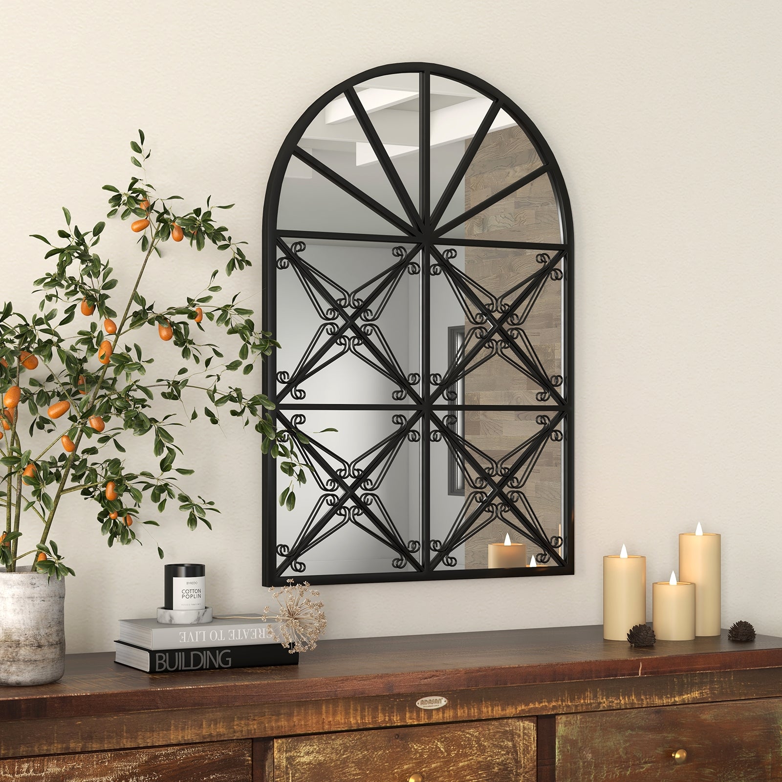 23 Inches x 34 Inches Arched Window Pane Mirror with Metal Frame for Living Room, Black Wall Mirrors at Gallery Canada