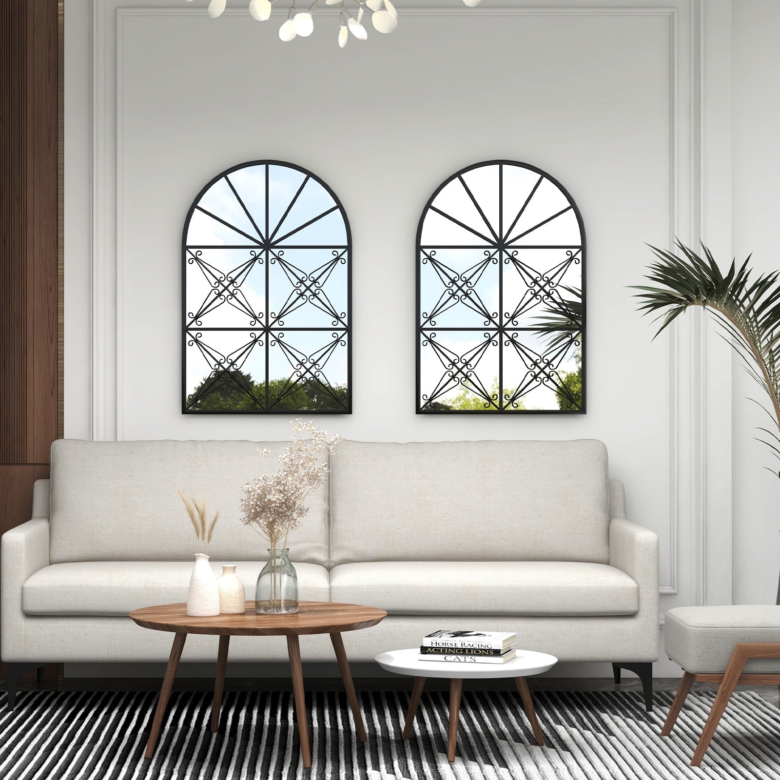 23 Inches x 34 Inches Arched Window Pane Mirror with Metal Frame for Living Room, Black Wall Mirrors at Gallery Canada