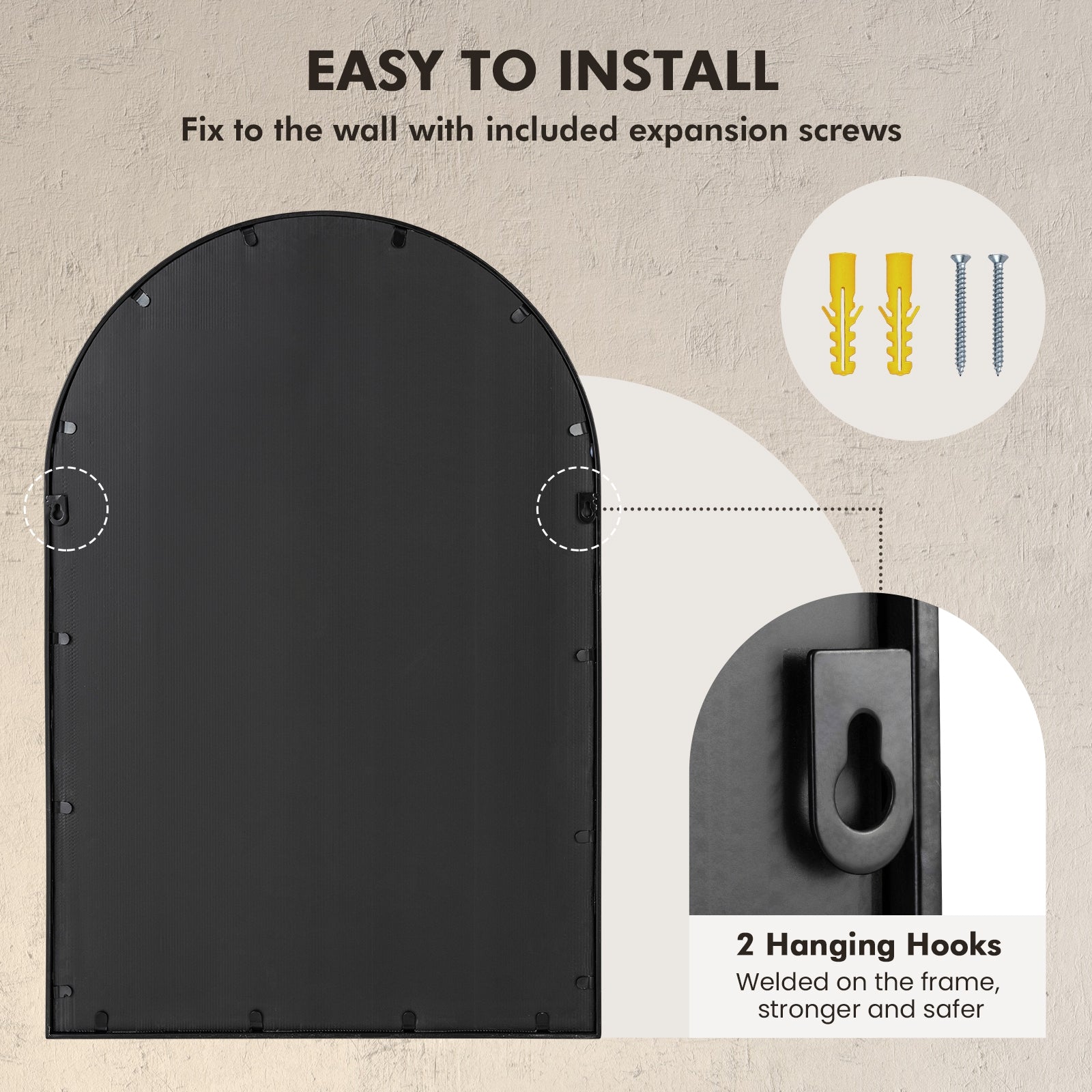 23 Inches x 34 Inches Arched Window Pane Mirror with Metal Frame for Living Room, Black Wall Mirrors at Gallery Canada