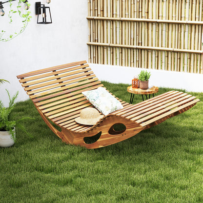 Slatted Acacia 2-Seat Patio Dual Rocker Sunbed Wood Lounger with Ergonomic Curved Seat, Natural Patio Rocking Chairs & Gliders at Gallery Canada
