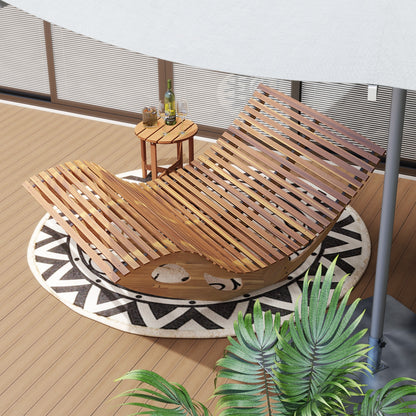Slatted Acacia 2-Seat Patio Dual Rocker Sunbed Wood Lounger with Ergonomic Curved Seat, Natural Patio Rocking Chairs & Gliders at Gallery Canada