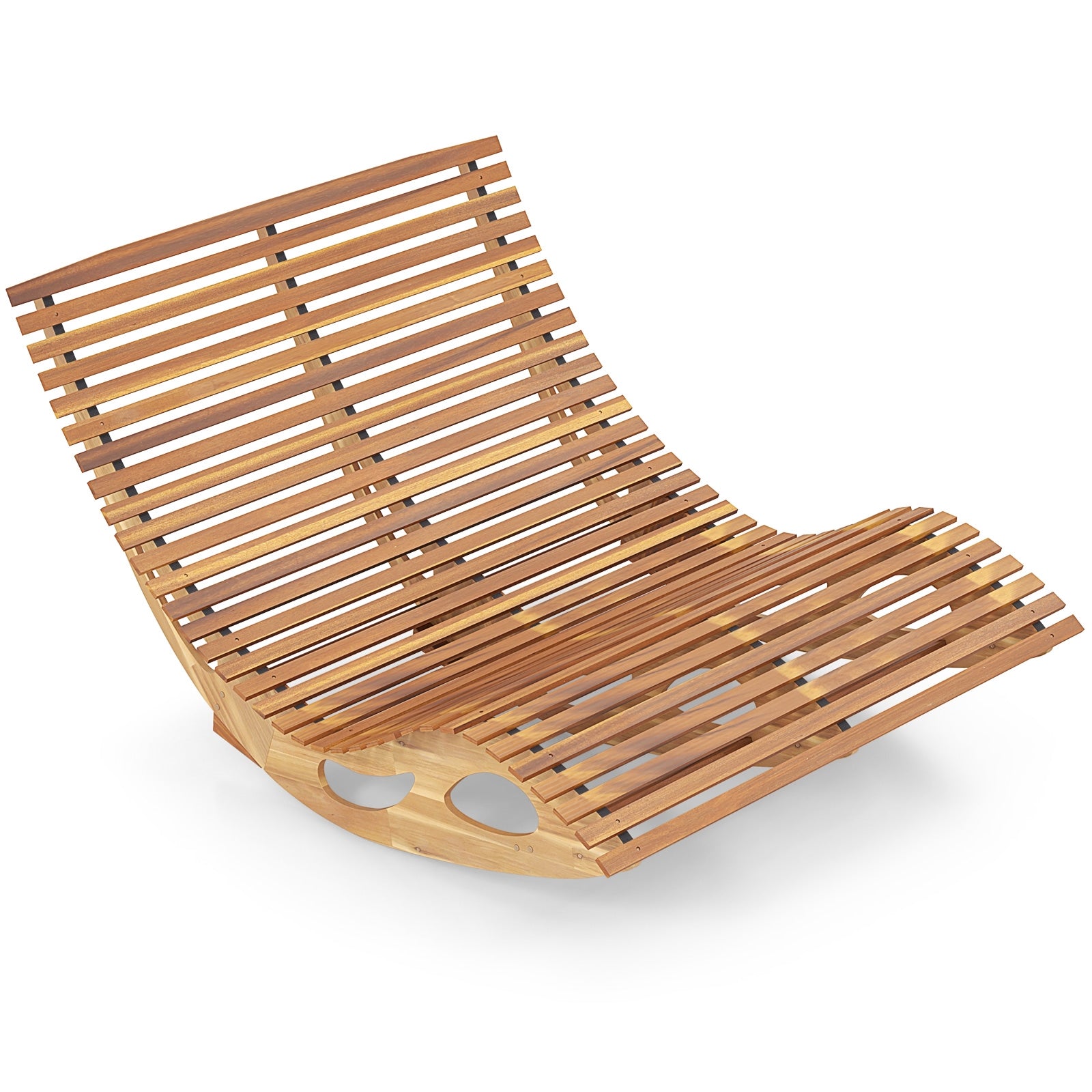 Slatted Acacia 2-Seat Patio Dual Rocker Sunbed Wood Lounger with Ergonomic Curved Seat, Natural Patio Rocking Chairs & Gliders Natural at Gallery Canada