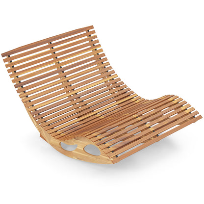 Slatted Acacia 2-Seat Patio Dual Rocker Sunbed Wood Lounger with Ergonomic Curved Seat, Natural Patio Rocking Chairs & Gliders Natural at Gallery Canada