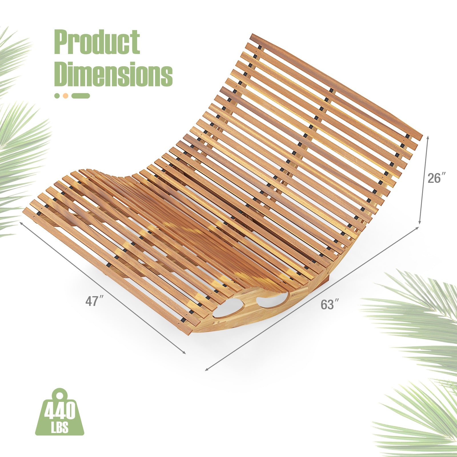 Slatted Acacia 2-Seat Patio Dual Rocker Sunbed Wood Lounger with Ergonomic Curved Seat, Natural Patio Rocking Chairs & Gliders at Gallery Canada
