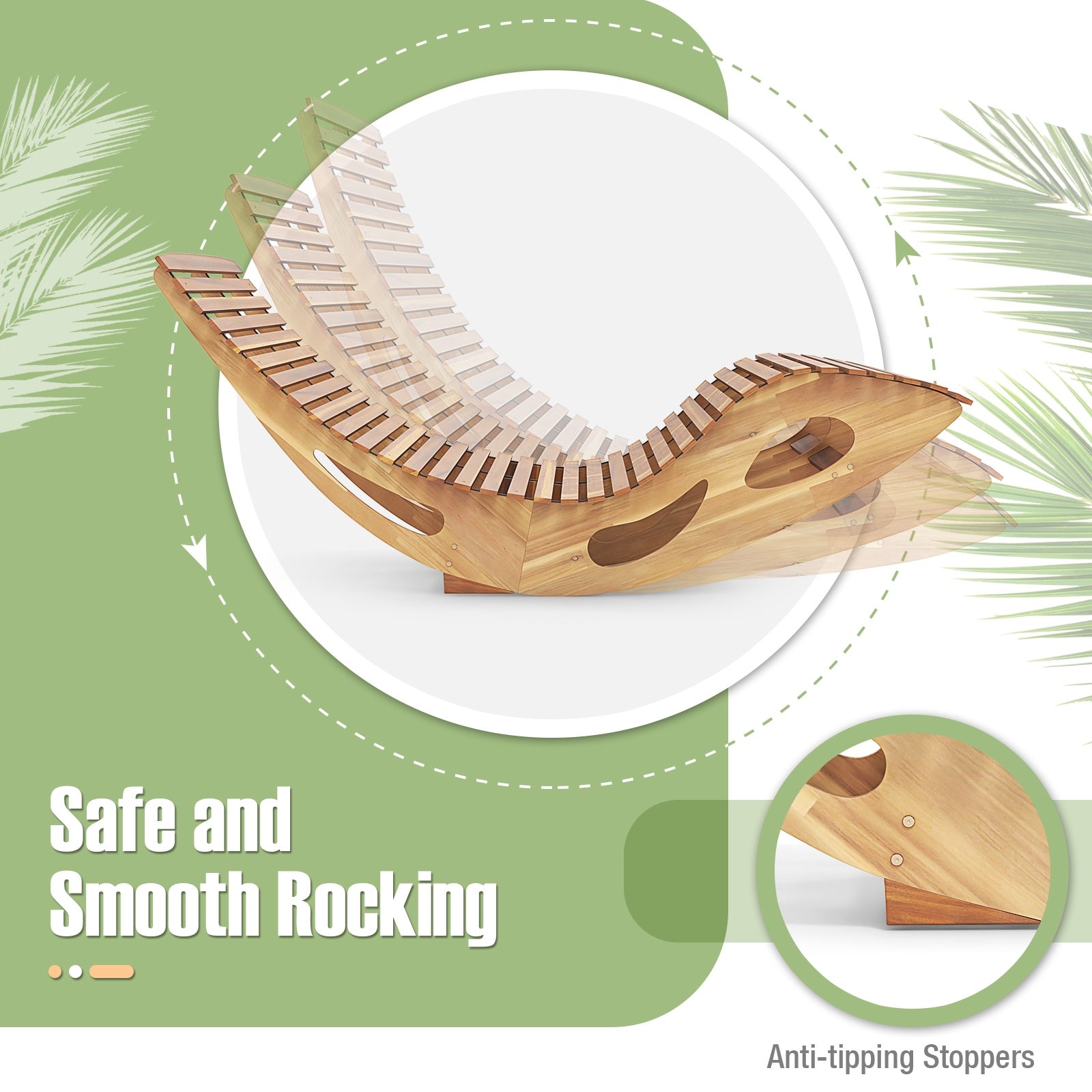 Slatted Acacia 2-Seat Patio Dual Rocker Sunbed Wood Lounger with Ergonomic Curved Seat, Natural Patio Rocking Chairs & Gliders at Gallery Canada