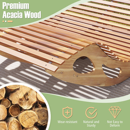 Slatted Acacia 2-Seat Patio Dual Rocker Sunbed Wood Lounger with Ergonomic Curved Seat, Natural Patio Rocking Chairs & Gliders at Gallery Canada