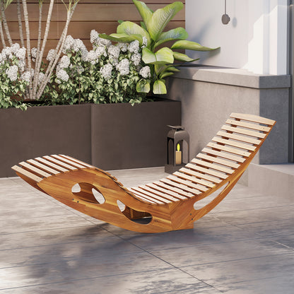 Acacia Wood Patio Rocking Sun Lounger Chaise Lounge with Ergonomic Curved Seat, Natural Patio Rocking Chairs & Gliders at Gallery Canada