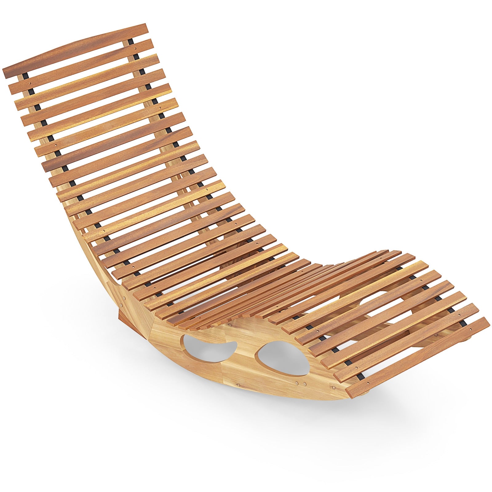 Acacia Wood Patio Rocking Sun Lounger Chaise Lounge with Ergonomic Curved Seat, Natural Patio Rocking Chairs & Gliders at Gallery Canada