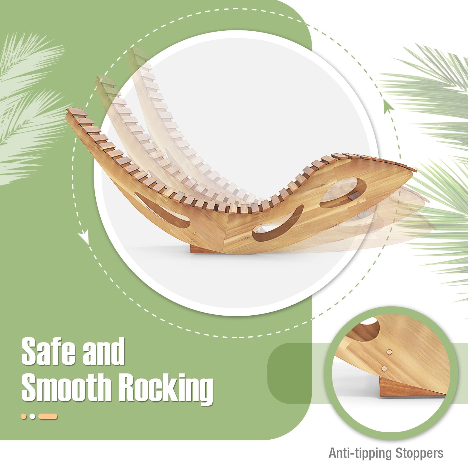 Acacia Wood Patio Rocking Sun Lounger Chaise Lounge with Ergonomic Curved Seat, Natural Patio Rocking Chairs & Gliders at Gallery Canada