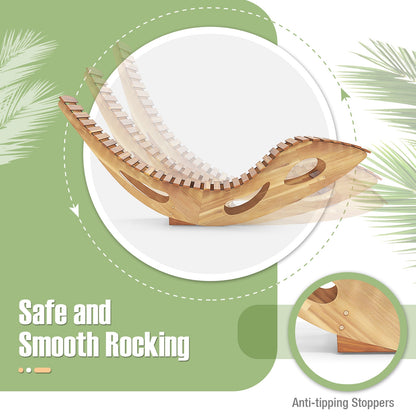 Acacia Wood Patio Rocking Sun Lounger Chaise Lounge with Ergonomic Curved Seat, Natural Patio Rocking Chairs & Gliders at Gallery Canada