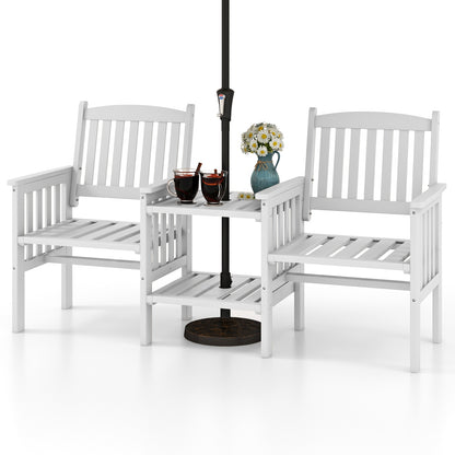 Outdoor Fir Wood Loveseat with 2-Tier Side Table and 1.96" Umbrella Hole, White Patio Conversation Sets at Gallery Canada