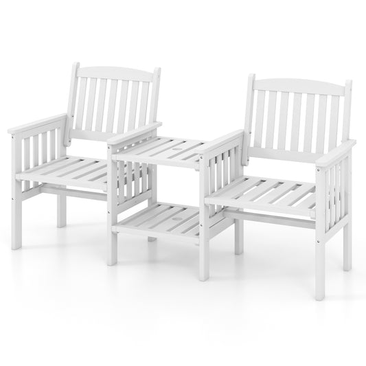 Fir Wood Loveseat With 2-Tier Side Table, 1.96" Umbrella Hole, White Patio Conversation Sets White at Gallery Canada
