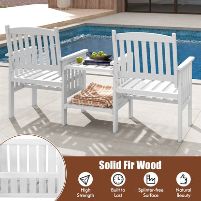 Outdoor Fir Wood Loveseat with 2-Tier Side Table and 1.96" Umbrella Hole, White Patio Conversation Sets at Gallery Canada