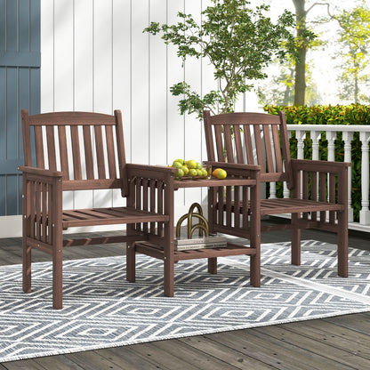 Outdoor Fir Wood Loveseat with 2-Tier Side Table and 1.96" Umbrella Hole, Coffee Patio Conversation Sets at Gallery Canada